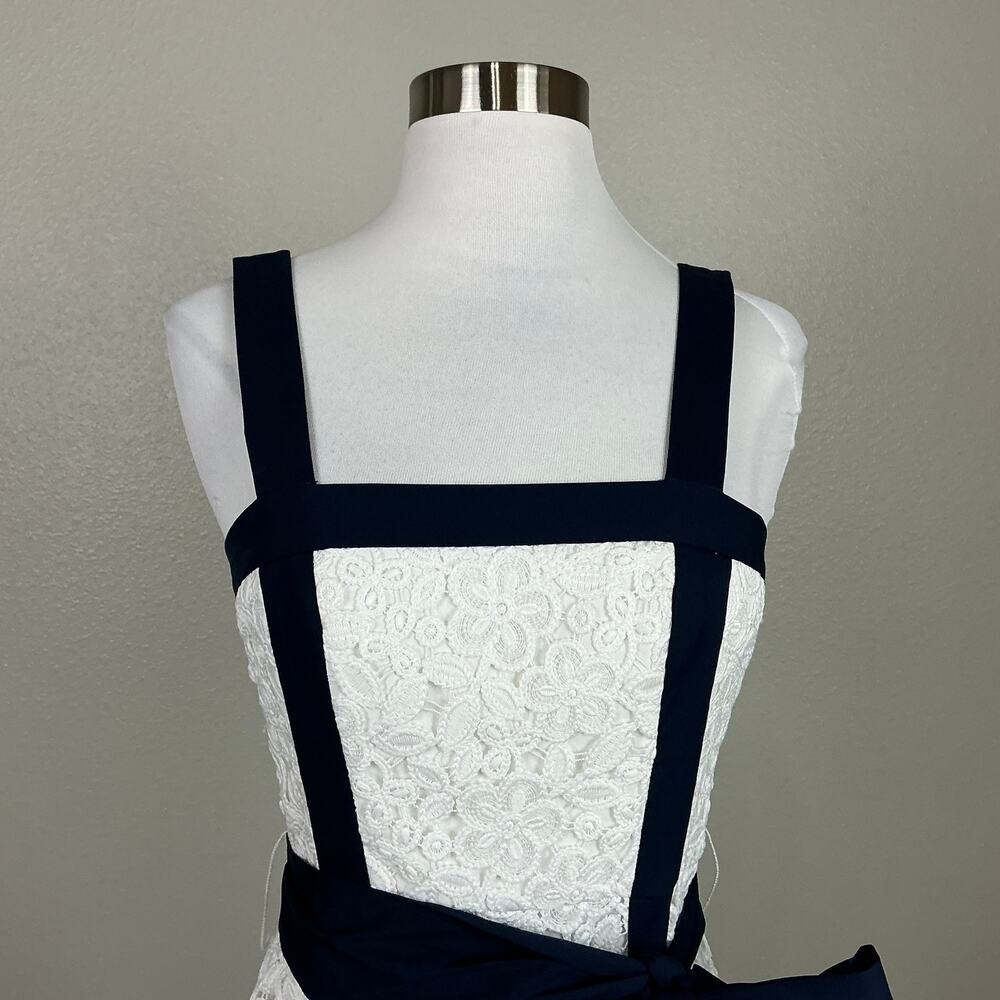 Badgley Mischka Lace Fit and Flare Midi Cocktail Dress Blue and White Size 0 - Picture 8 of 12